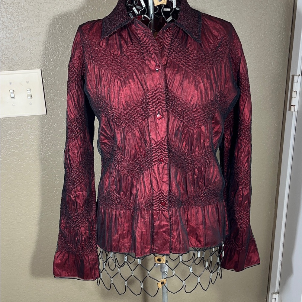 Coldwater Creek Exquisite Crimson Textured Button Down Shirt L